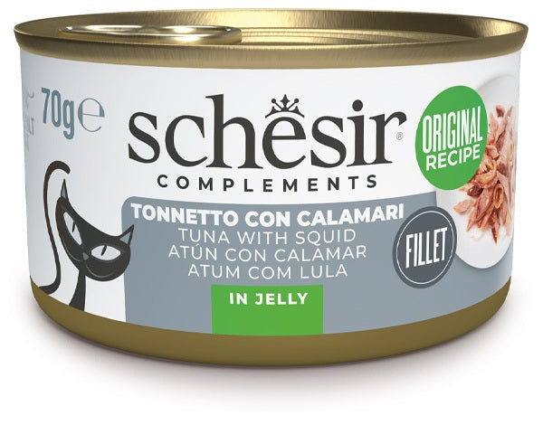 Schesir Gatto Tonnetto con Calamari in Jelly 70g Lattina Schesir Gatto Tonnetto con Calamari in Jelly 70g Lattina